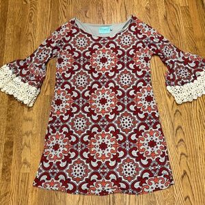 Judith March Red and Gray Kids Dress with Lace Sleeves